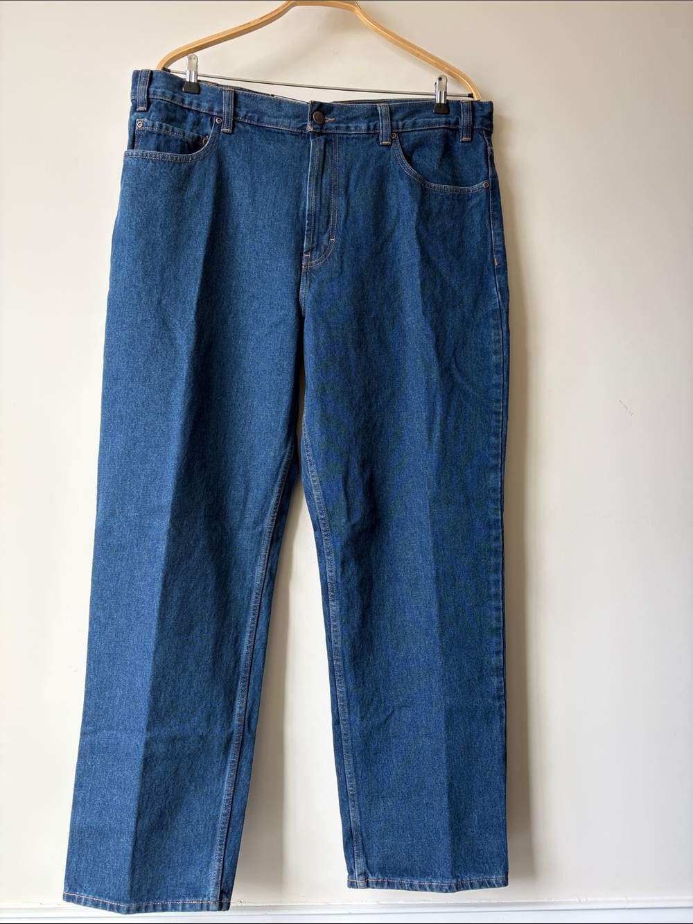 KIRKLAND Signature Dark Blue Straight-Leg Heavyweight Denim Jeans Size 40x32 NWT